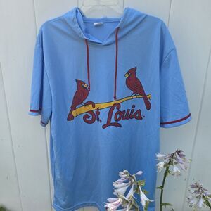 St. Louis Cardinals Shane Co. Short Sleeve Hoodie Shirt Light Blue Size XL SGA
